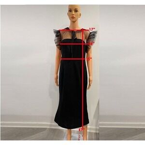 CUPSHEWomen's Polka Dots Mesh Mock Neck Ruffle Cap Sleeve Tie Front Bodycon Midi